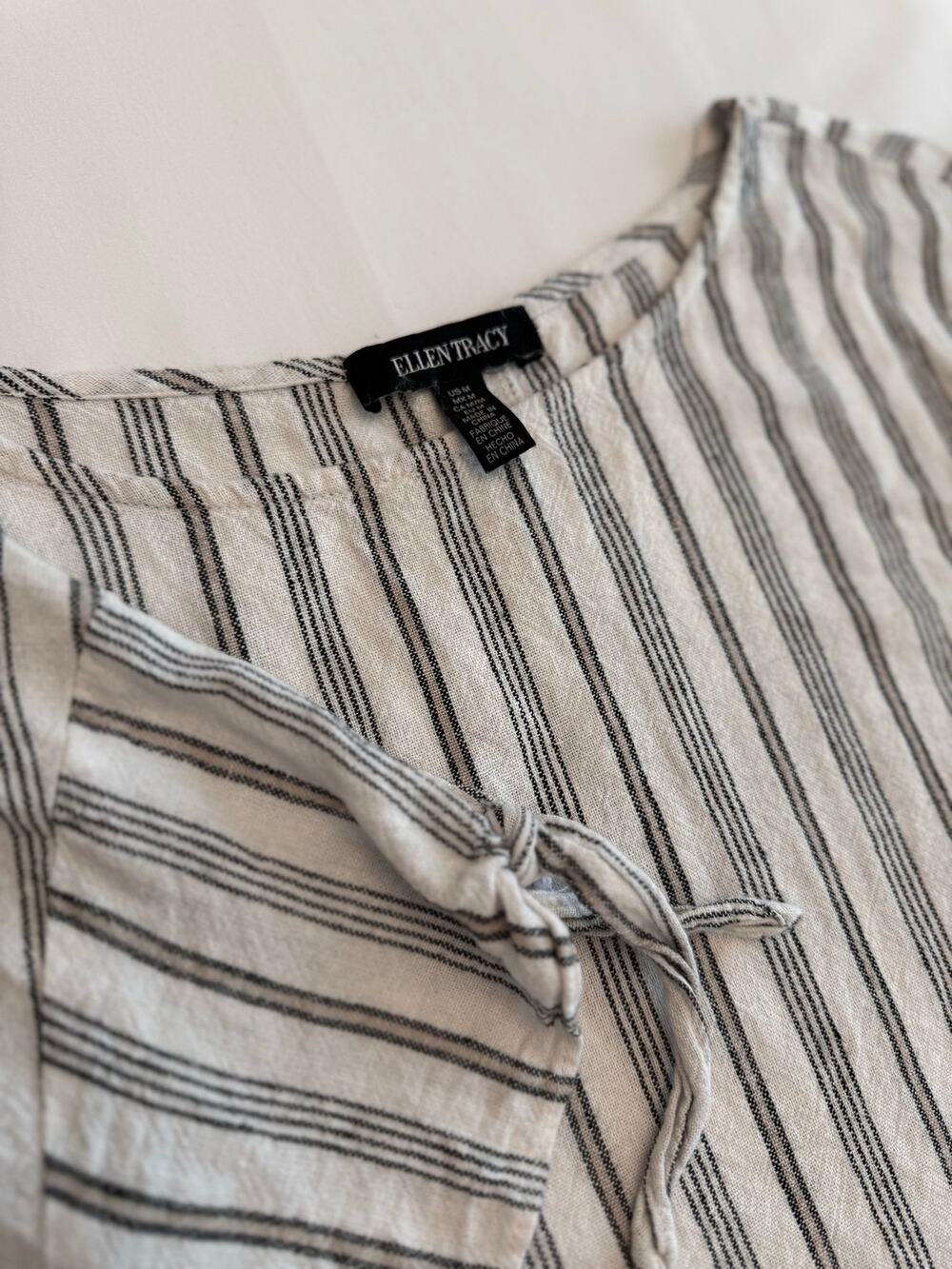 Ellen Tracy Striped Linen-Blend Top – Size M